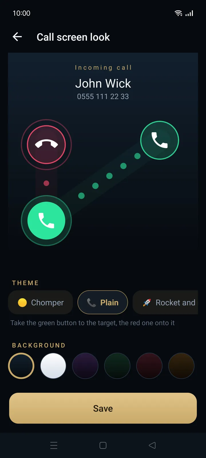 Plain theme: a green handset to drag to the target and a red handset to drop onto it.